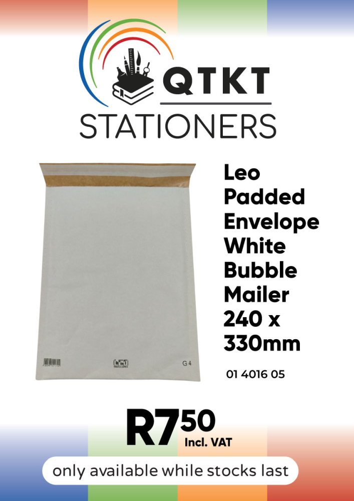 QTKT-Products_Bulk-Mailers_850px-width_Leo-Padded-Envelope-White-Bubble-Mailer-240-x-330mm